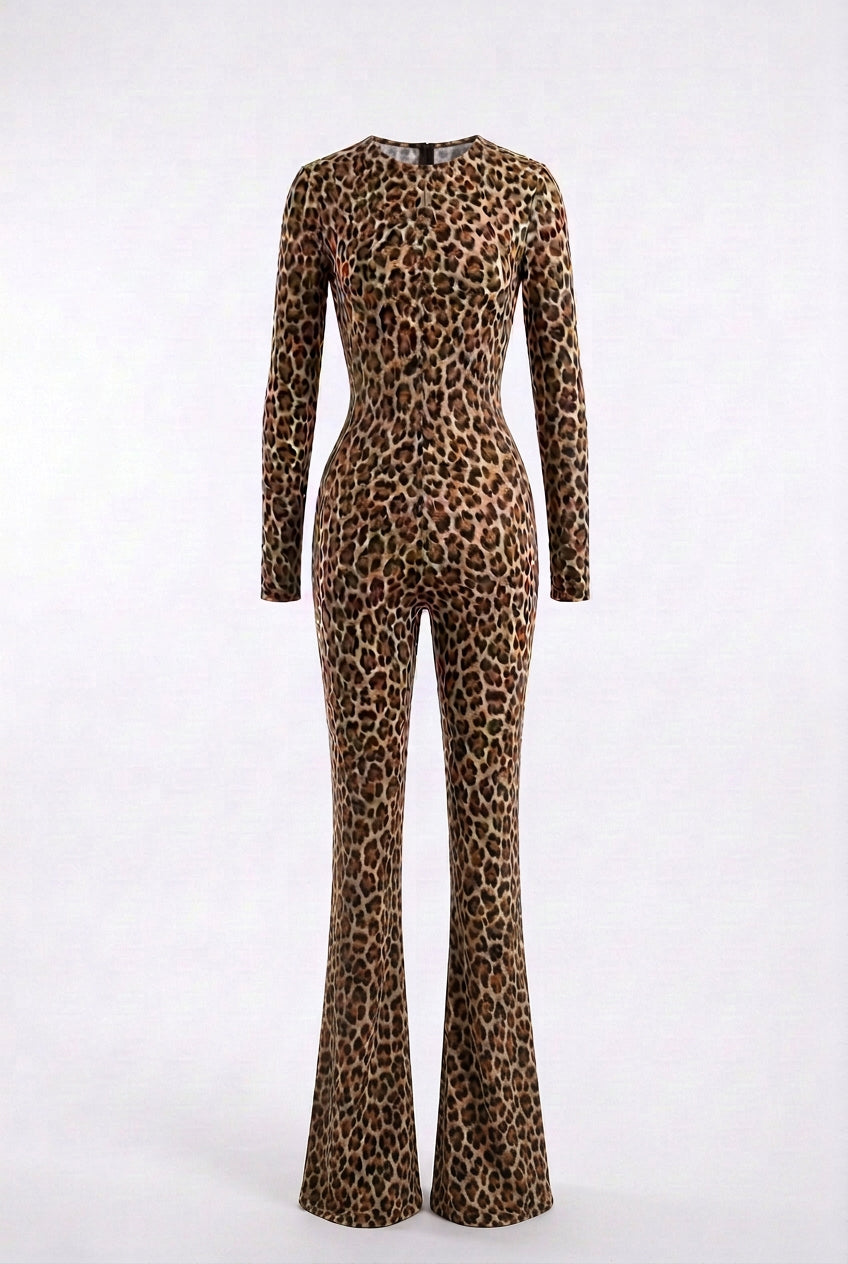 Leopard print 1-Piece Long Sleeve Jumpsuit