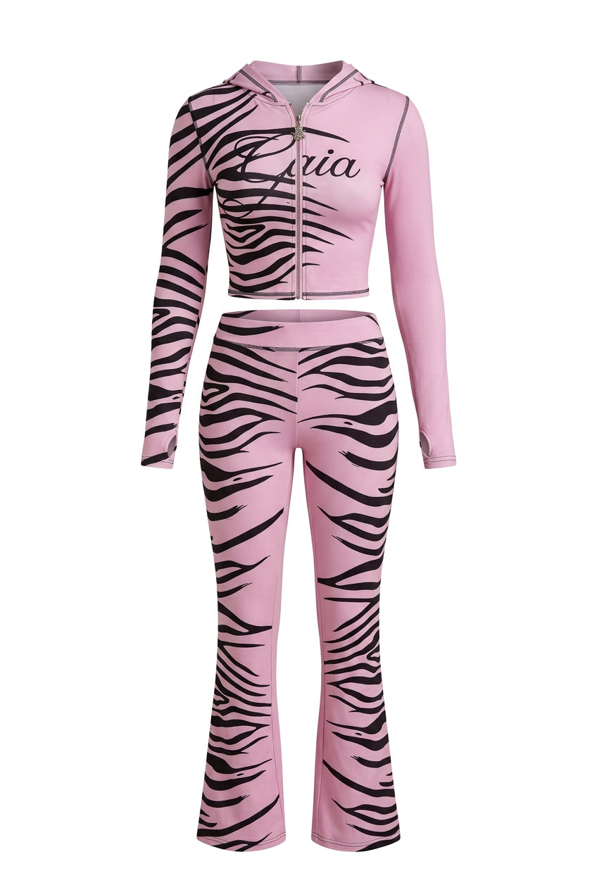 Animal Print 2-Piece Crop Top & Pants Set