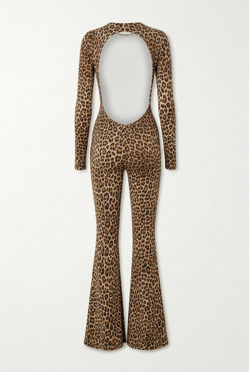 Leopard print 1-Piece Long Sleeve Jumpsuit