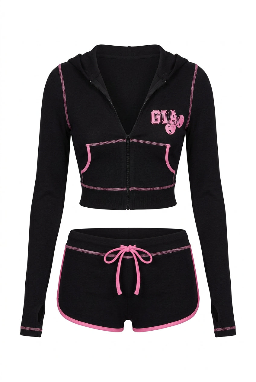 1x Zip-Up Crop Hoodie + 1x Drawstring Shorts
