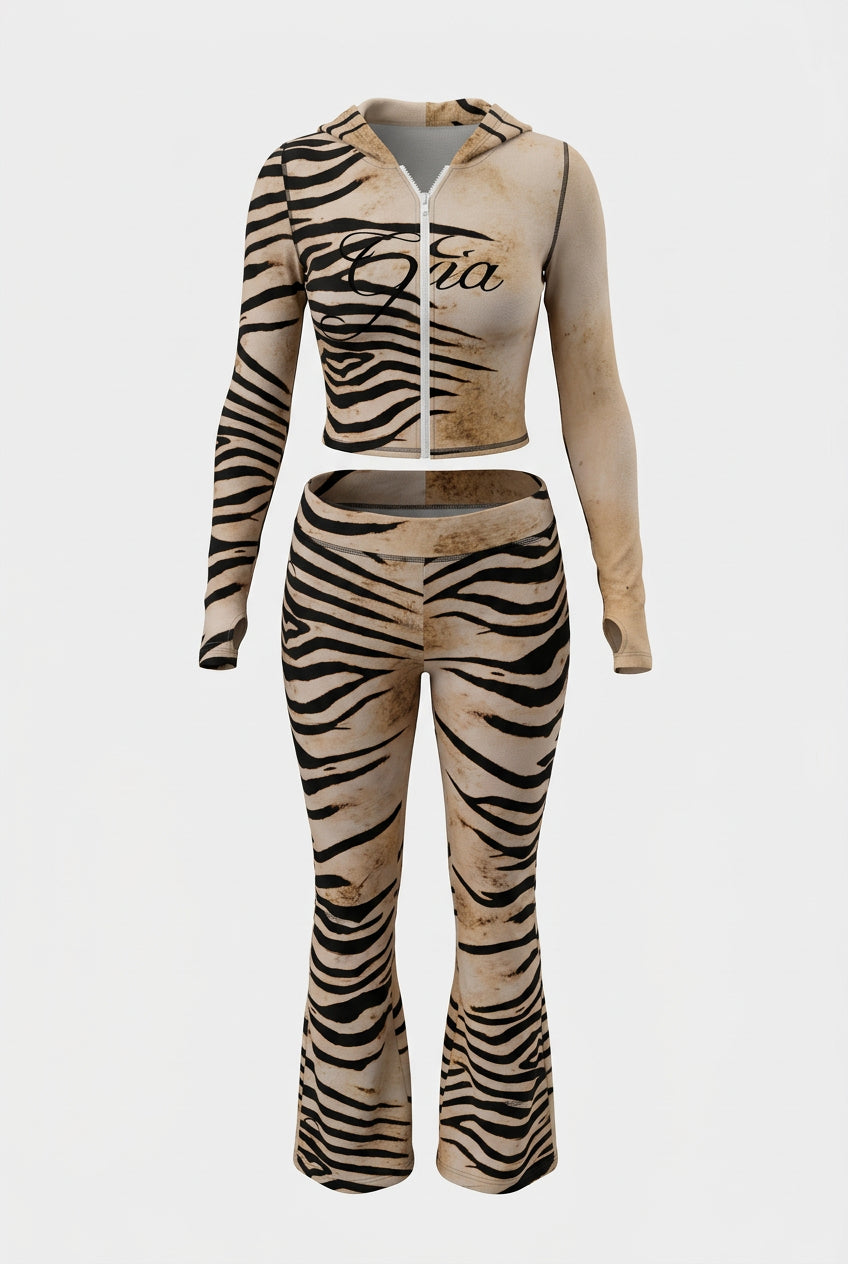 Animal Print 2-Piece Crop Top & Pants Set